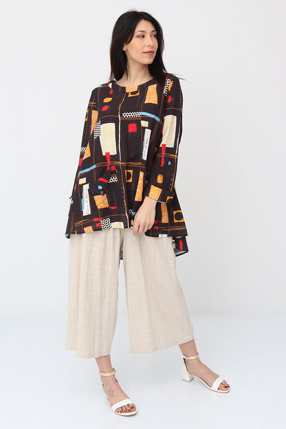 Brown blouse with geometric shapes