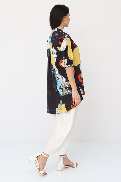 Tunika-Bluse mit Blumendruck