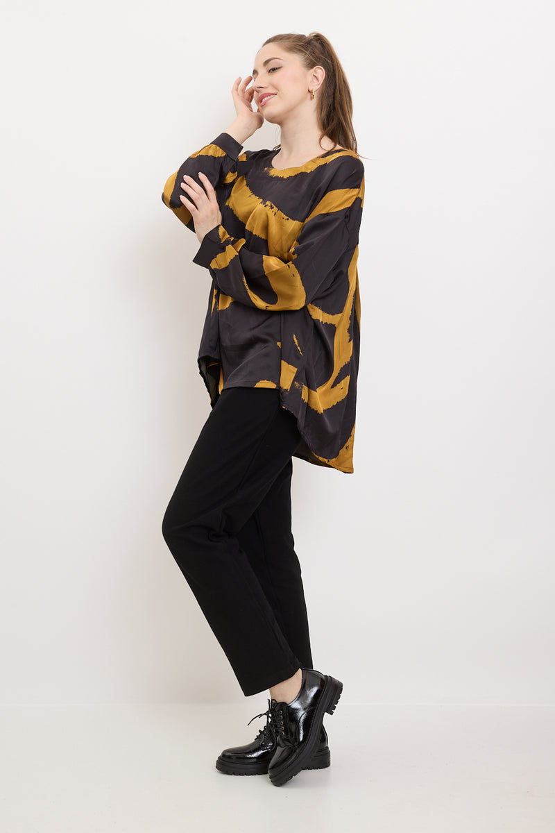 Blouse femme fluide noire et jaune