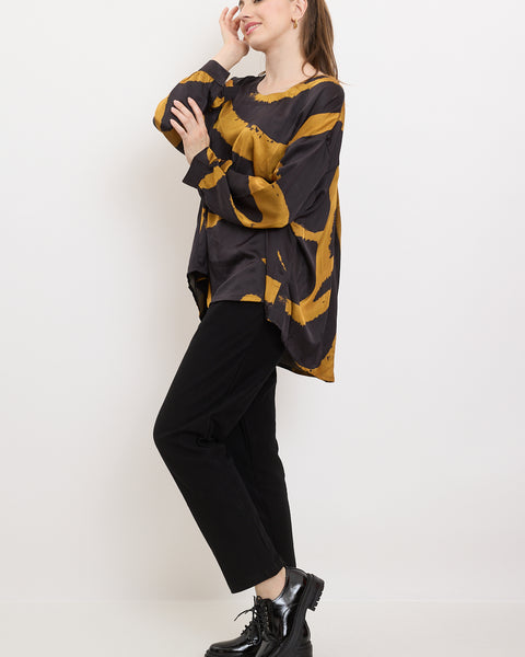 Blouse femme fluide noire et jaune