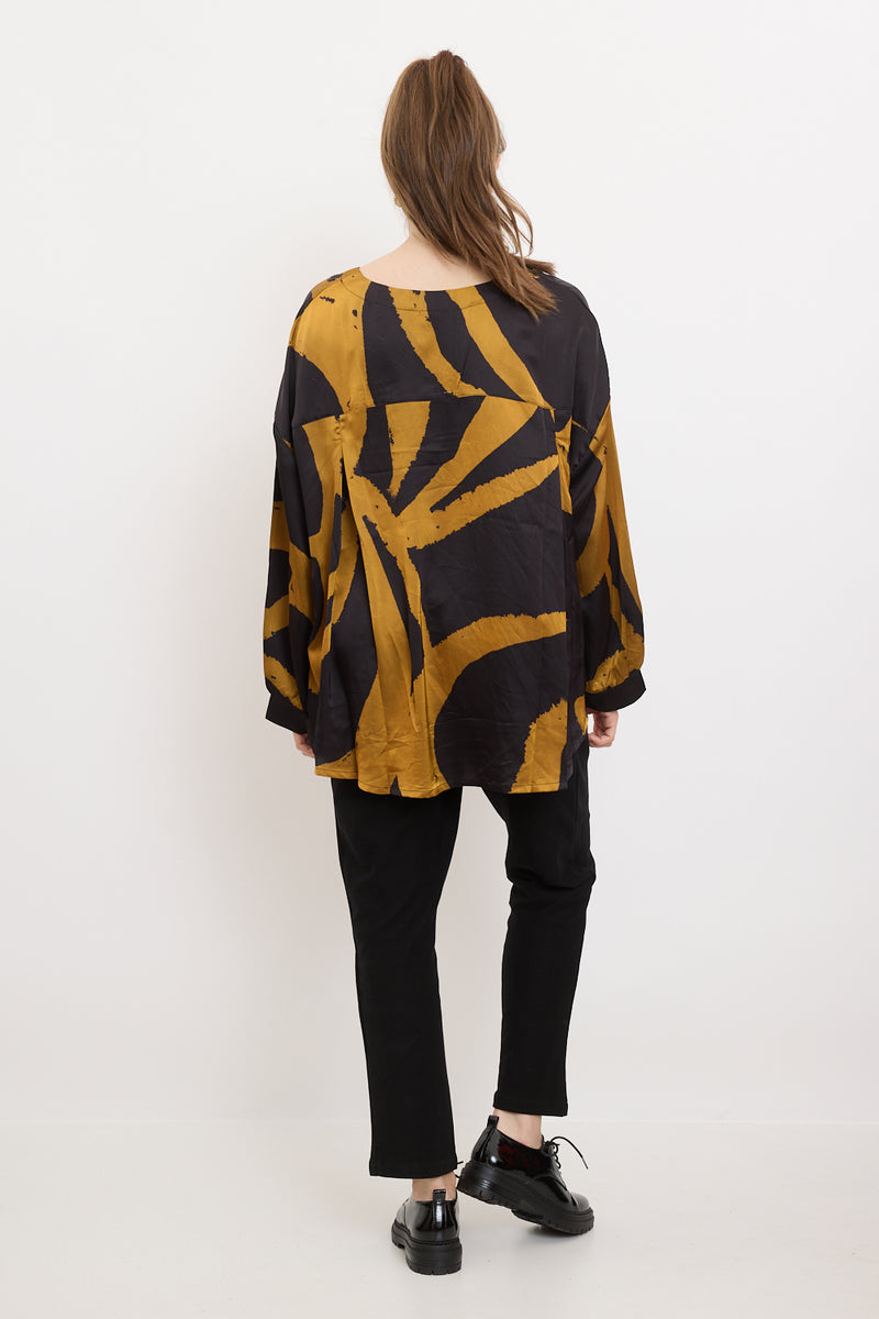 Blouse femme fluide noire et jaune
