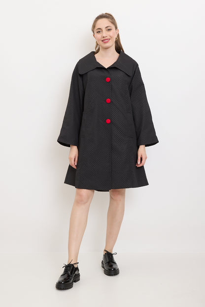 Coat with red buttons and checkered texture