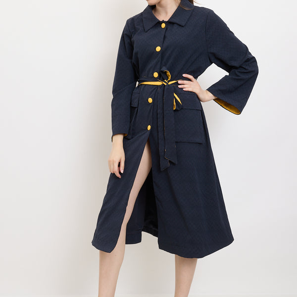 Cappotto blu con accenti gialli