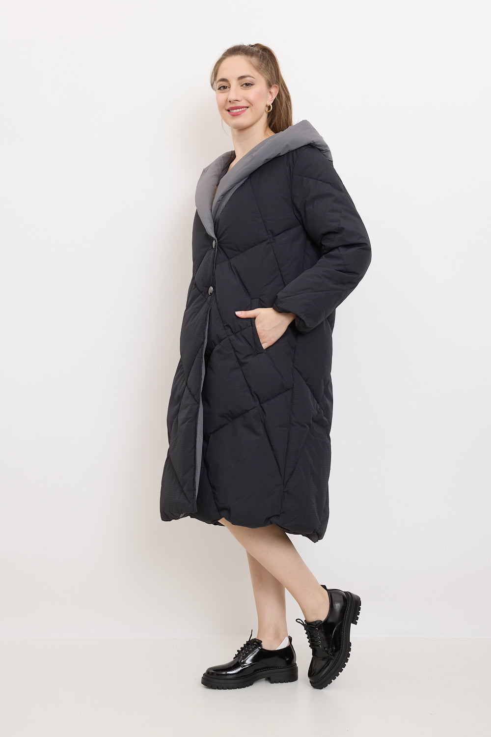 Cozy black and gray coat with large checks