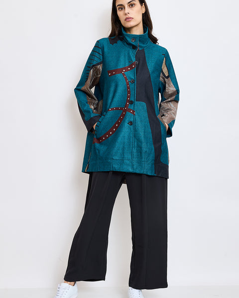 Chemise tunique aux motifs modernes noirs, rouges et marrons