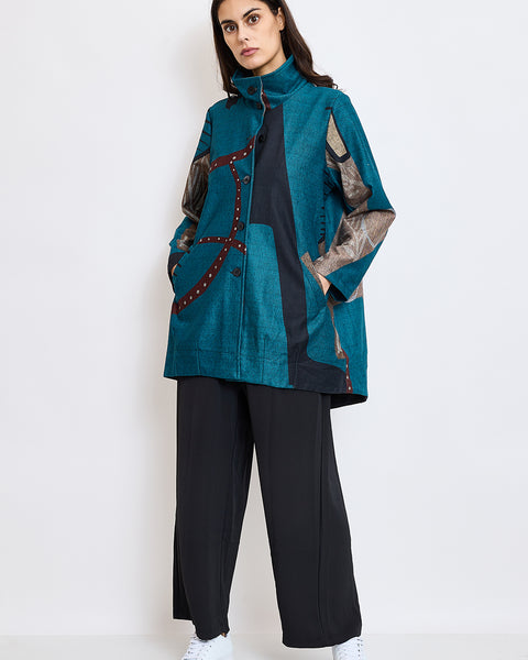 Chemise tunique aux motifs modernes noirs, rouges et marrons