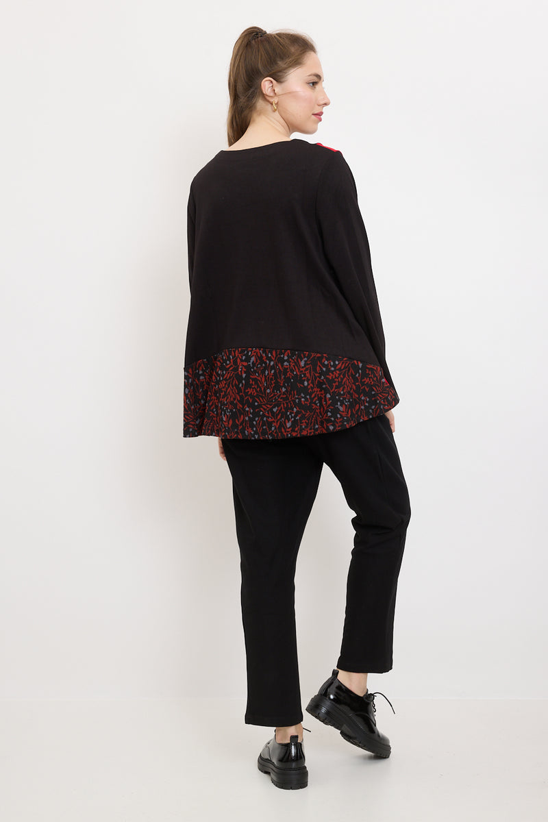 Blouse aux feuilles rouges et pappus blanches